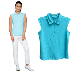 NWOT IBKUL Women's Sleeveless Polo Quarter Zip Sporty Golf Tennis Top Seafoam